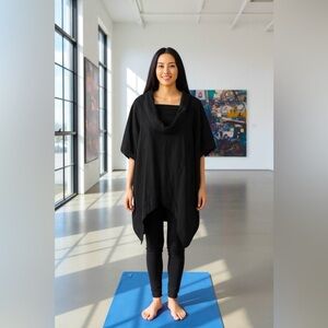 Thai Black Poncho Top, original, cowl neck, hi-lo design 🖤